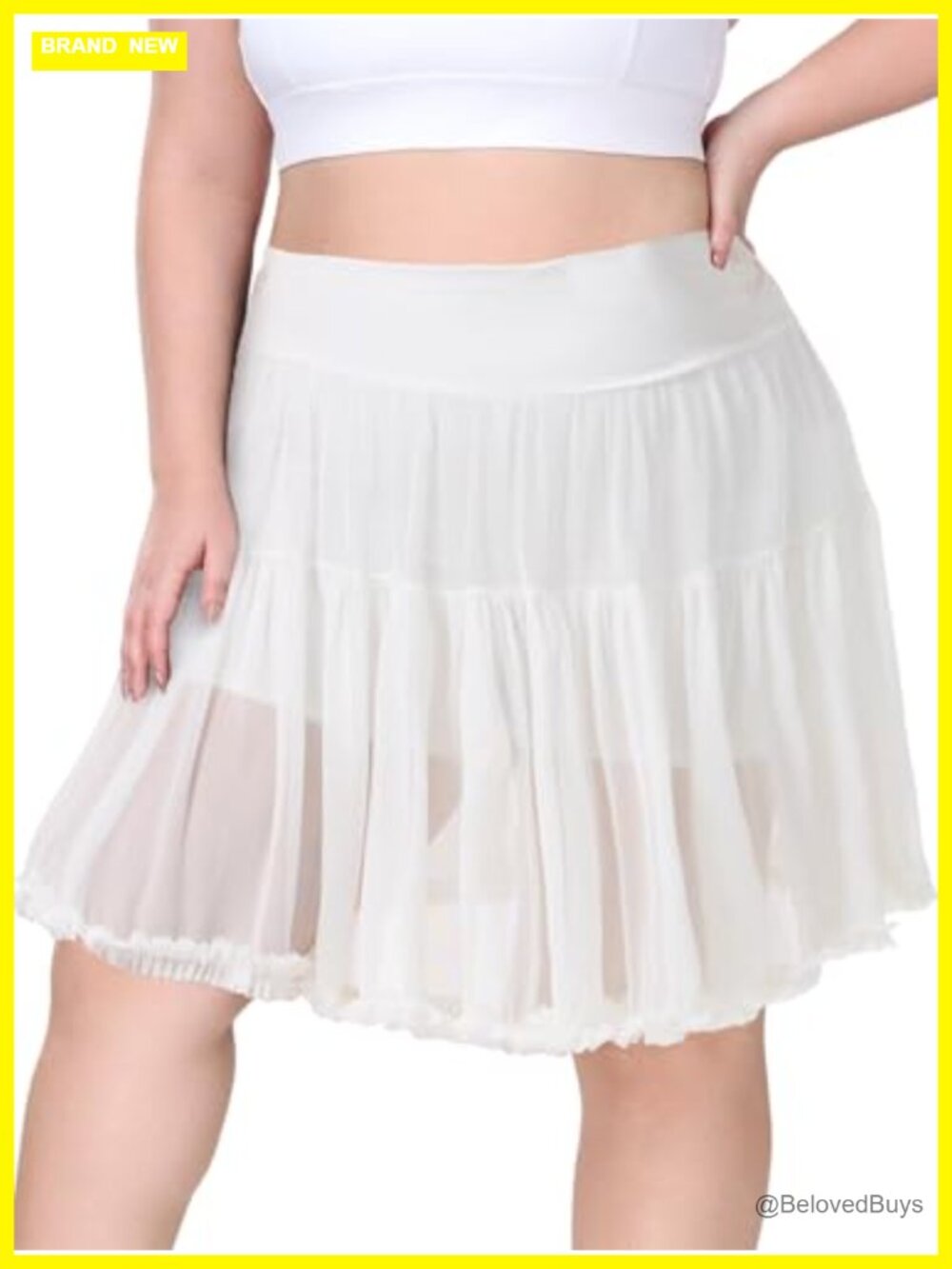 Plus Size High Waisted Ruffle Tulle Tennis Skirt with Shorts Pockets